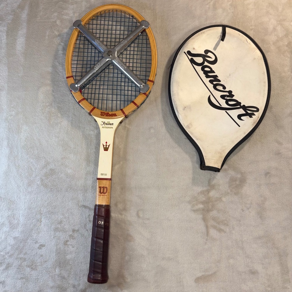 Vintage Wilson Jack Kramer Autograph Wood Tennis Racquet with Zephyr Presses
